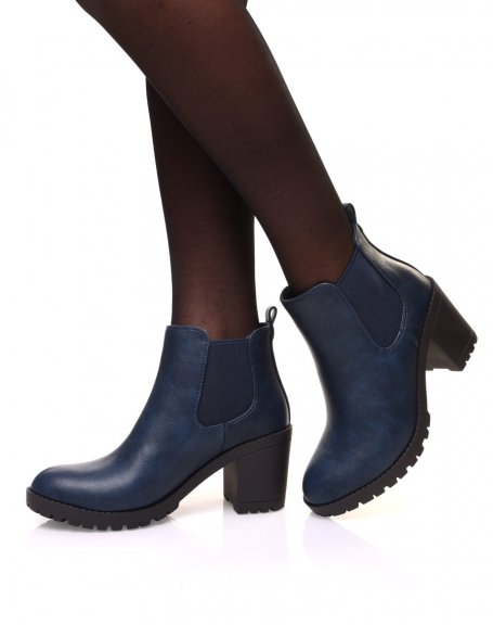 Blue Chelsea boots with heels