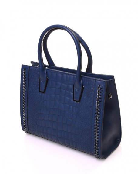 Blue croc-effect handbag with chain details
