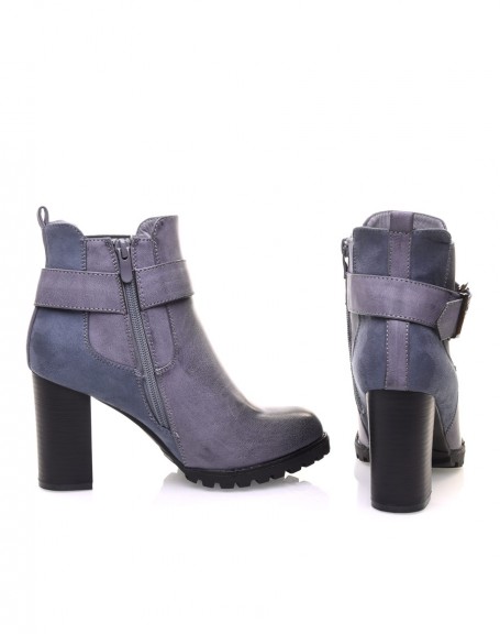 Blue elastic ankle boots with heel