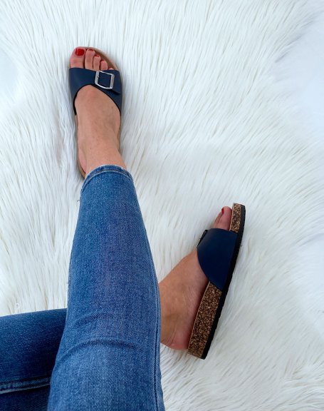 Blue mules with buckles and anatomical soles