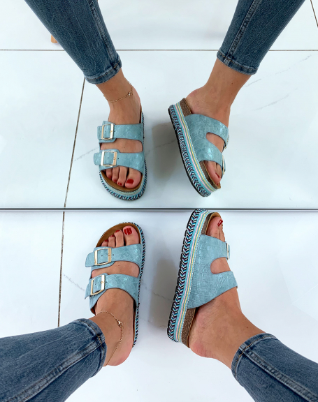Blue sandal with ethnic-style platform sole
