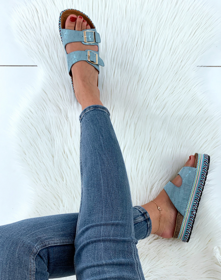 Blue sandal with ethnic-style platform sole