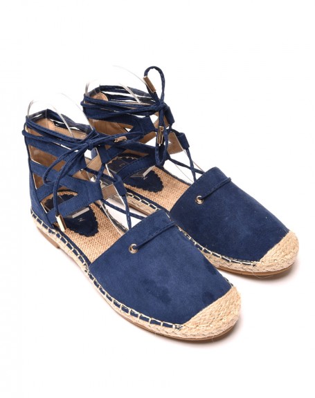 Blue suede-effect espadrille sandals