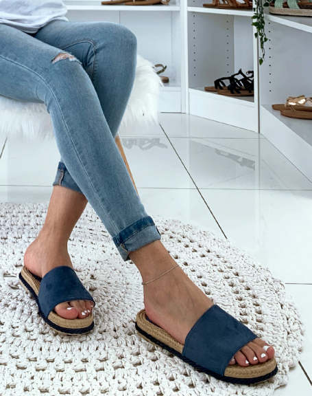 Blue suede mules, rope sole