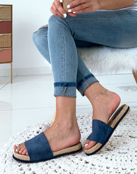 Blue suede mules, rope sole