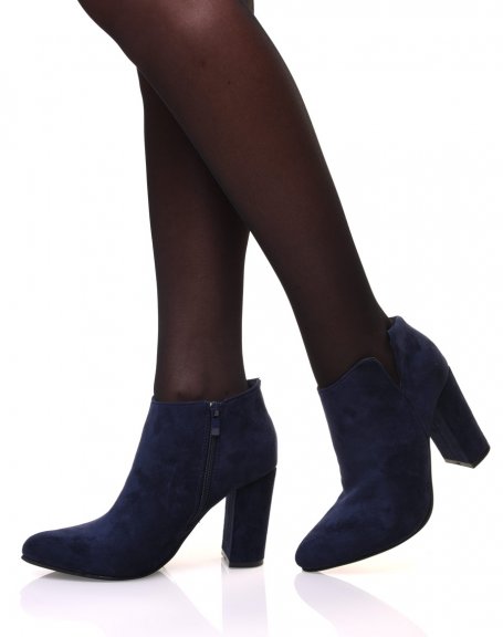 Blue suedette heeled ankle boots