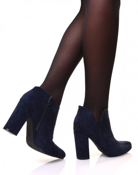 Blue suedette heeled ankle boots