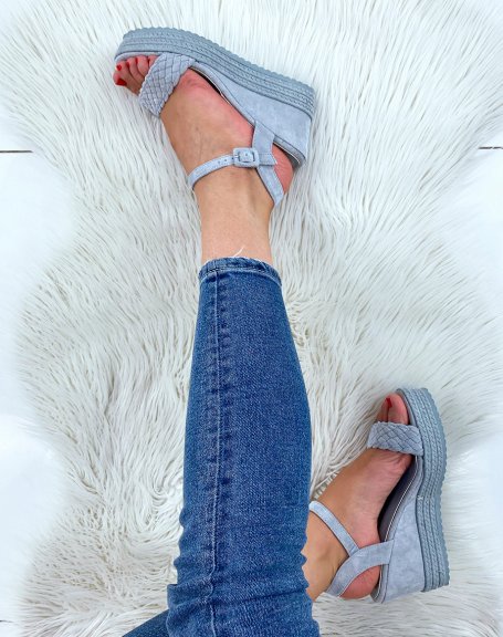 Blue suedette wedges with braided strap
