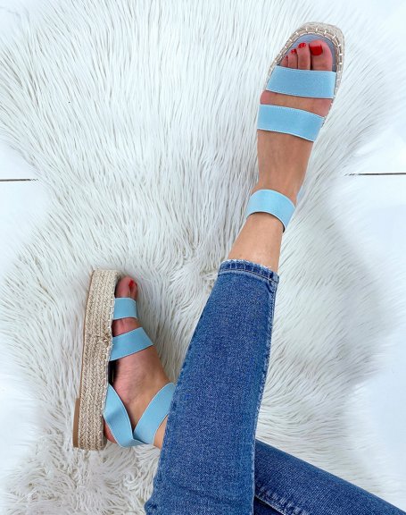 Blue wedge sandals with elastic straps
