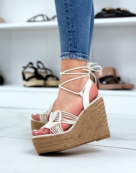 bohemian style beige wedges with laces