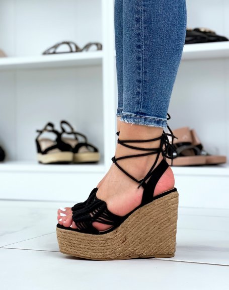 bohemian style black wedges with laces