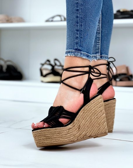 bohemian style black wedges with laces