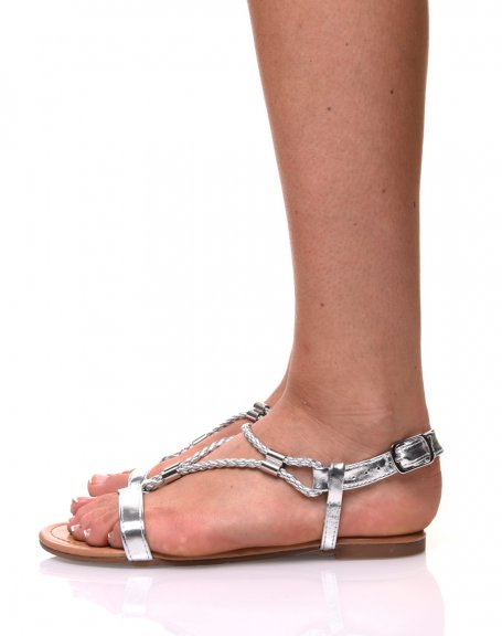 Braided silver sandals