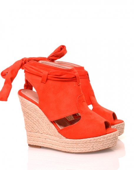 Bright orange suede wedge sandals