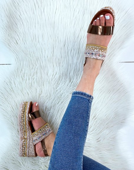 Bronze wedge sandals with colored details