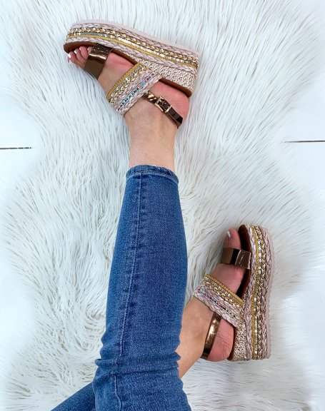 Bronze wedge sandals with colored details