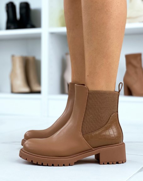 Brown ankle boots with bi-material heel