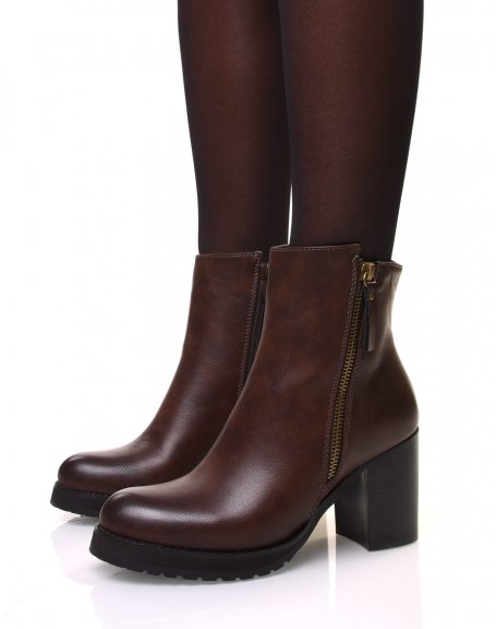Brown ankle boots with heels