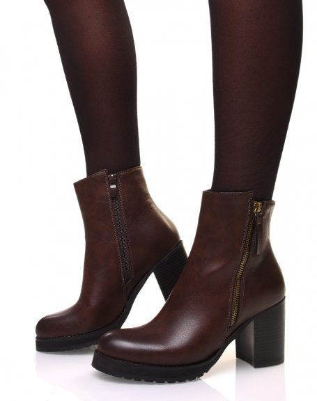 Brown ankle boots with heels