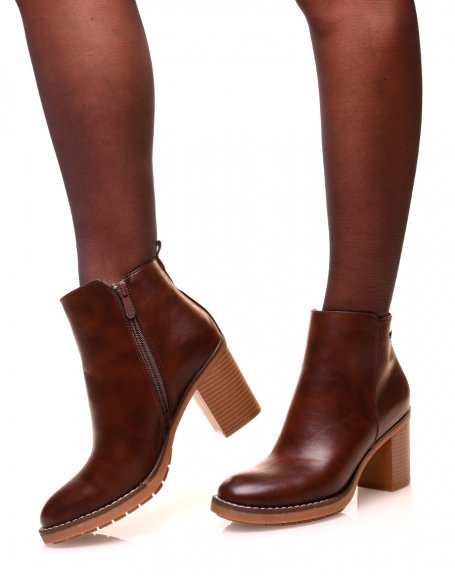 Brown ankle boots with square heels