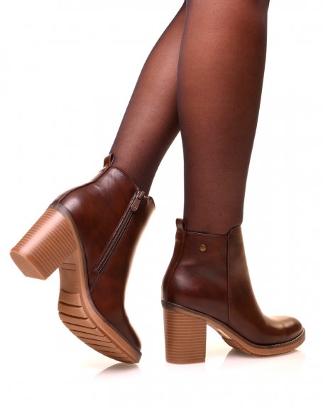 Brown ankle boots with square heels