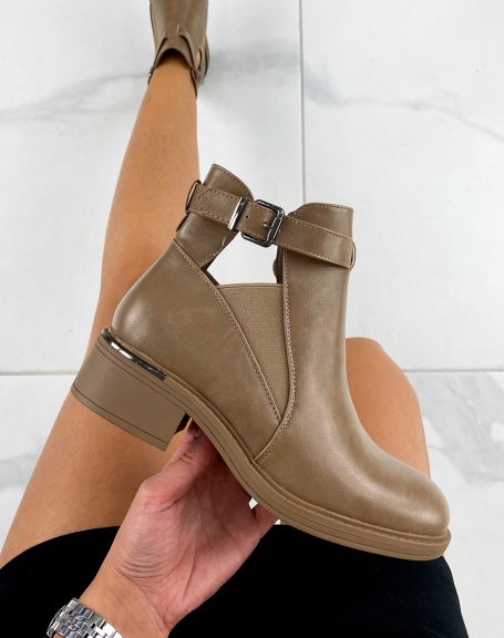 Brown ankle boots with strap and gold detail