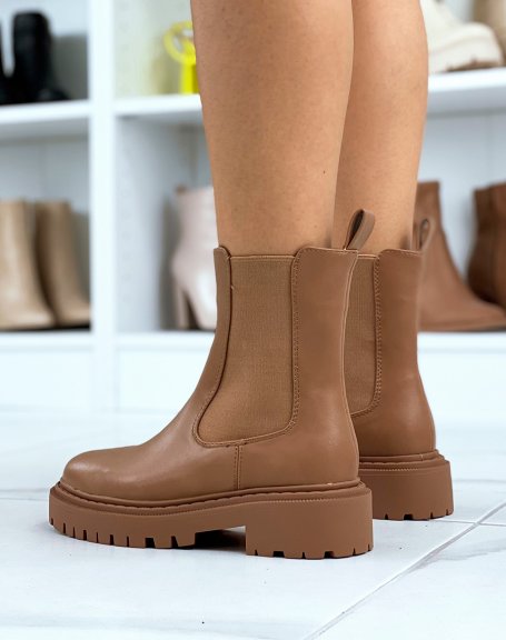 Brown Chelsea-Style Square Toe Boots