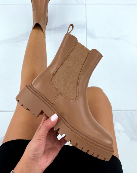 Brown Chelsea-Style Square Toe Boots