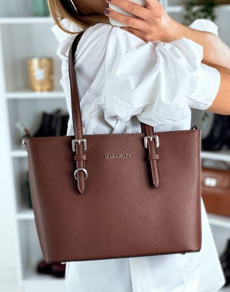 Brown faux leather handbag