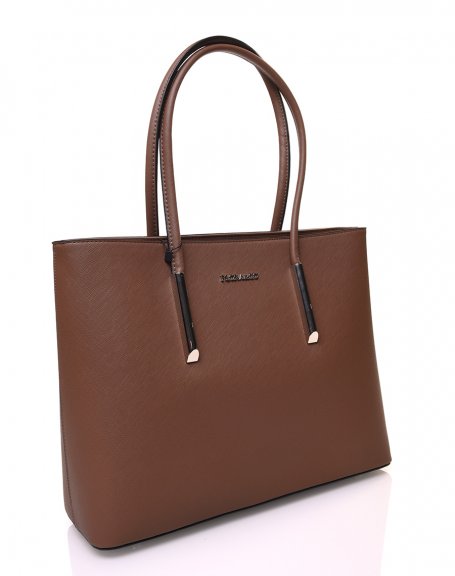 Brown handbag with zippers