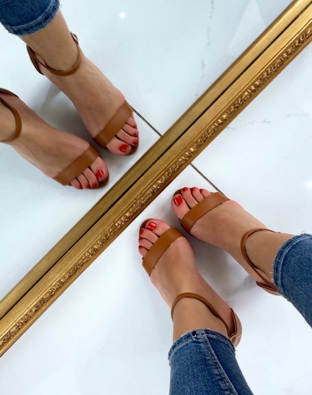 Brown heeled sandals with thin straps