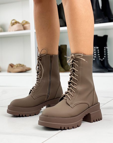 Brown lace-up boots in gummed leather