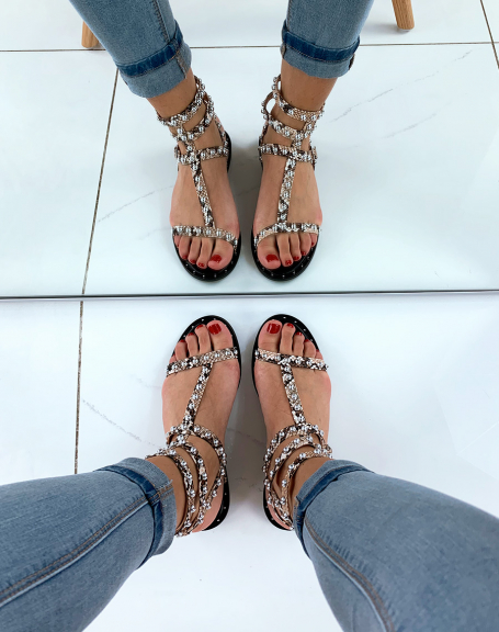 Brown pyhton sandals with multiple straps and studs