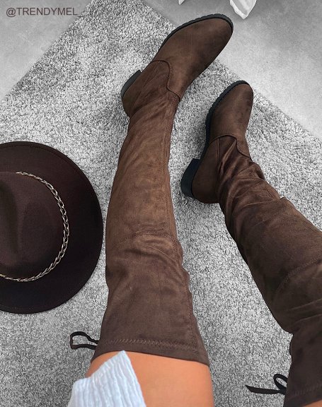 Brown suedette over the knee boots