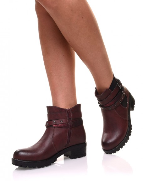Burgundy ankle boots with different straps