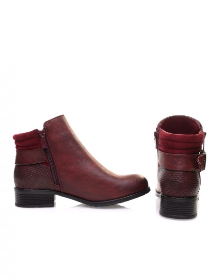 Burgundy ankle boots with heels and zippers