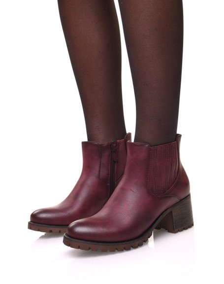 Burgundy Chelsea boots with striped elastics