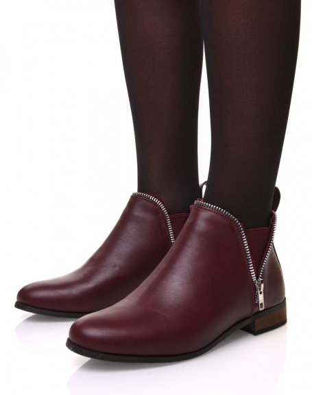Burgundy Chelsea boots with zipper details