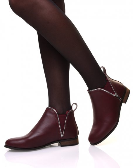 Burgundy Chelsea boots with zipper details