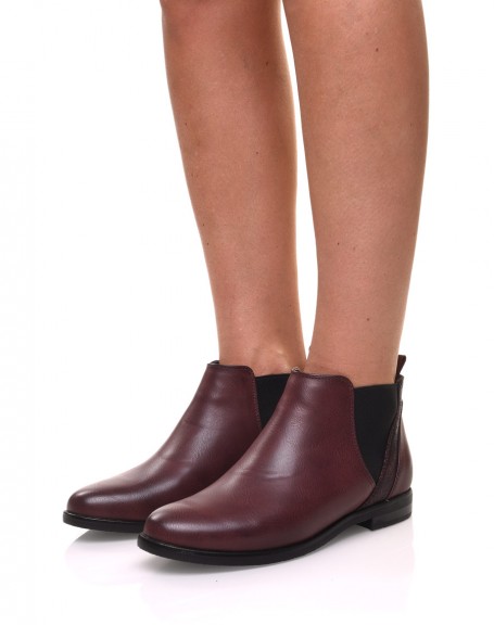 Burgundy flat metallic ankle boots