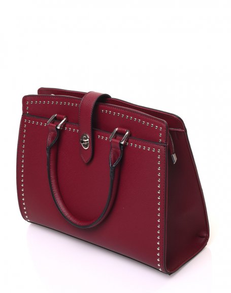 Burgundy handbag beaded with small round studs