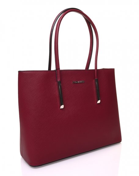 Burgundy handbag with zippers