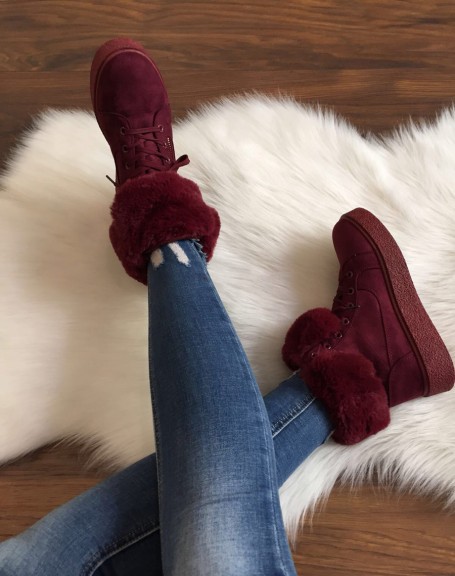 Burgundy high-top lined shoes