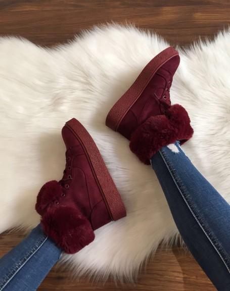 Burgundy high-top lined shoes