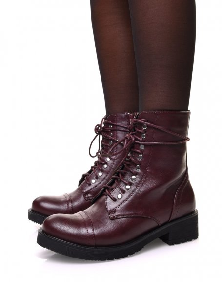 Burgundy lace-up ankle boots