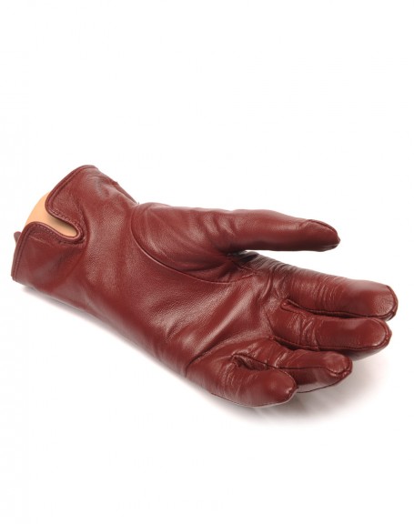 Burgundy leather gloves LuluCastagnette knot