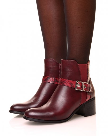 Burgundy mid-heel ankle boots
