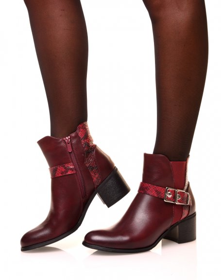 Burgundy mid-heel ankle boots