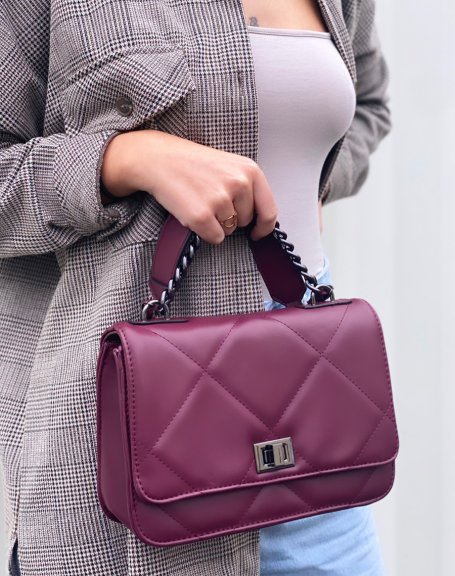 Burgundy quilted effect crossbody bag with silver chain