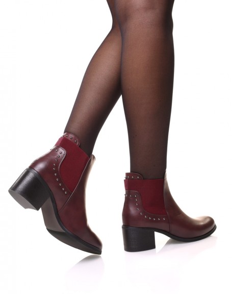 Burgundy studded Chelsea boots with small heels